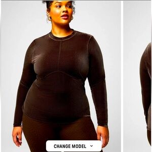 Fabletics Women’s Velour Seamed L/S Top, Cacao Size 2X NWT